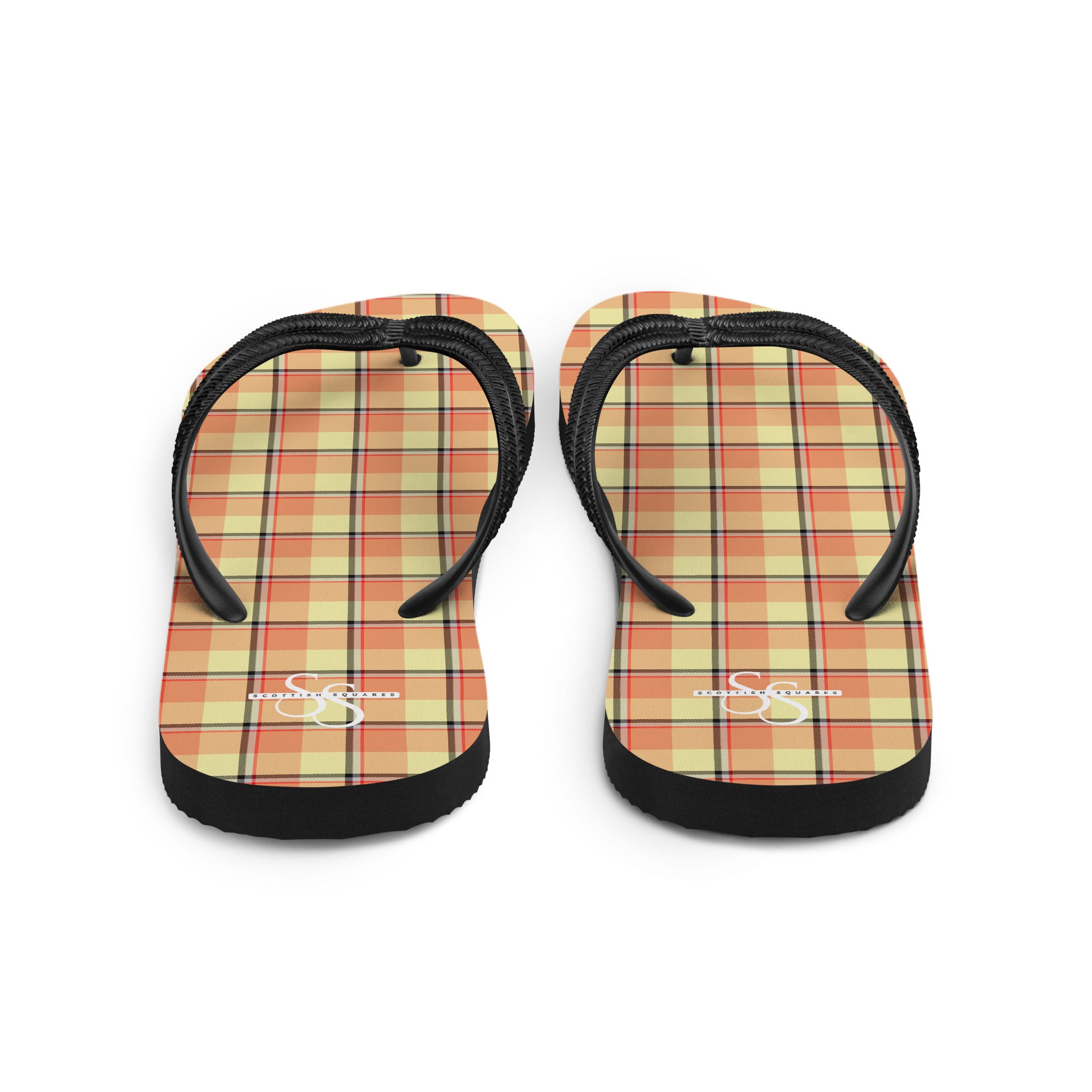 Claystone and Morning Mist Plaid Flip Flops - Scottish Squares