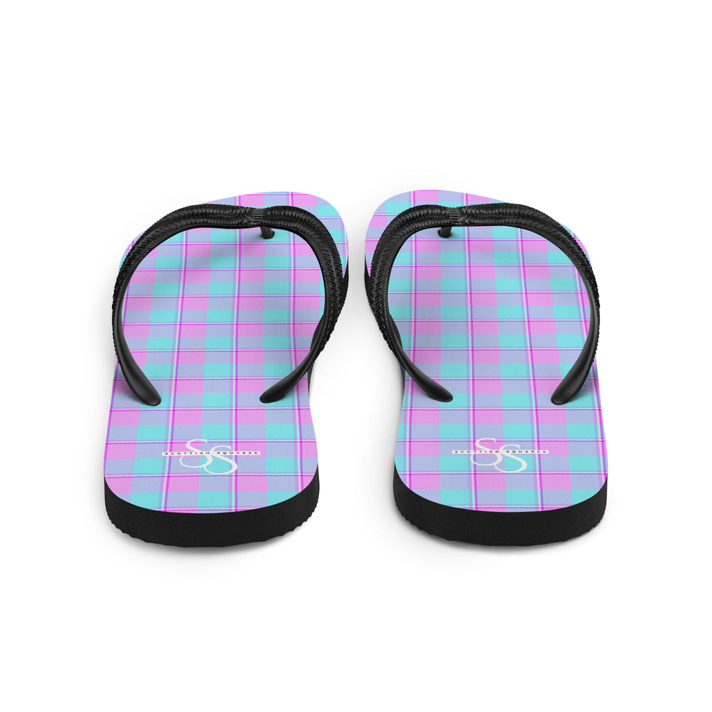 Mauve and Coastal Mist Plaid Flip Flops - Scottish Squares