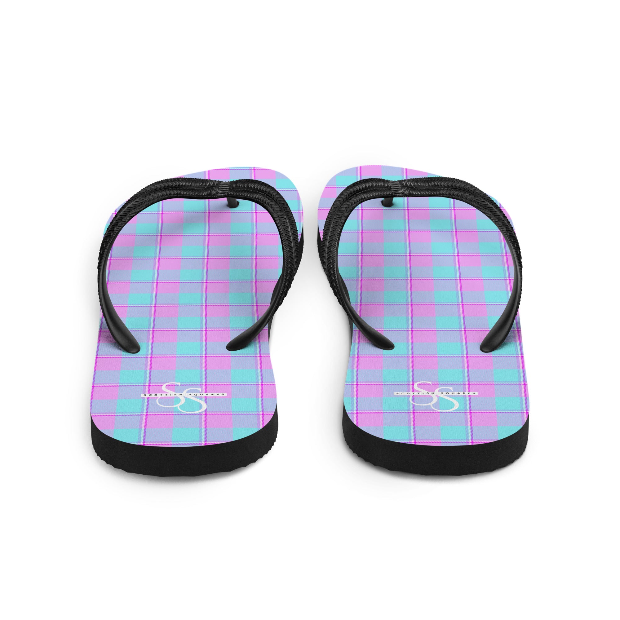 Mauve and Coastal Mist Plaid Flip Flops - Scottish Squares