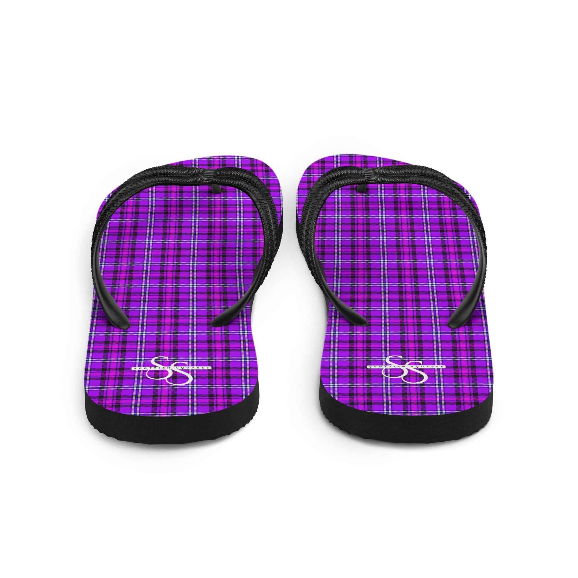Electric Violet and Fuchsia Plaid Flip Flops - Scottish Squares