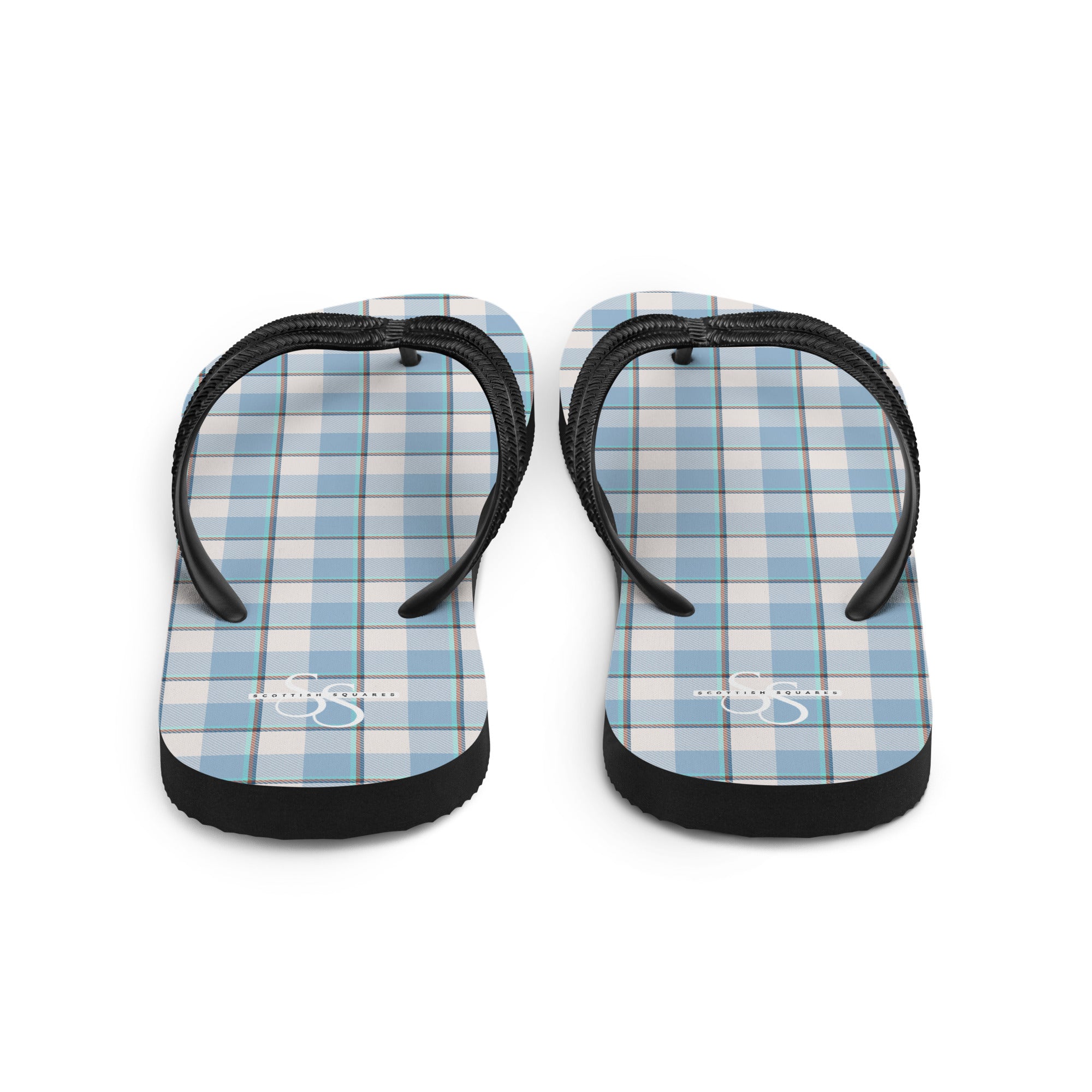 Pink Cloud and Blue Lagoon Plaid Flip Flops - Scottish Squares