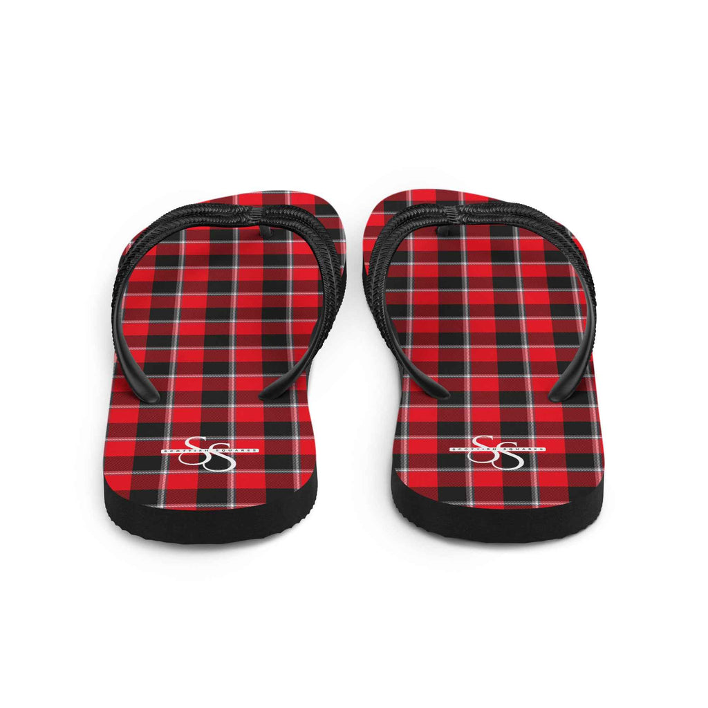 Red Ribbon and Heavy Metal Plaid Flip Flops - Scottish Squares