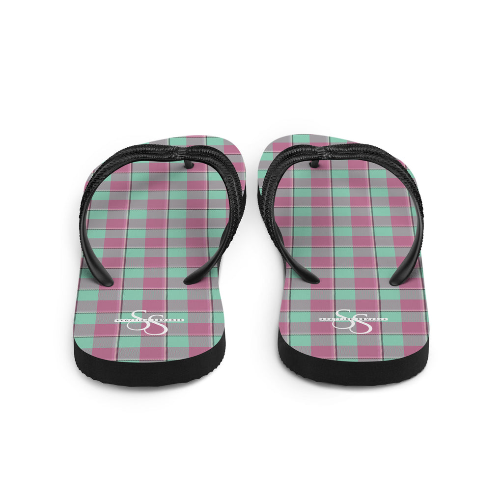 Vista Blue and Turkish Rose Plaid Flip Flops - Scottish Squares