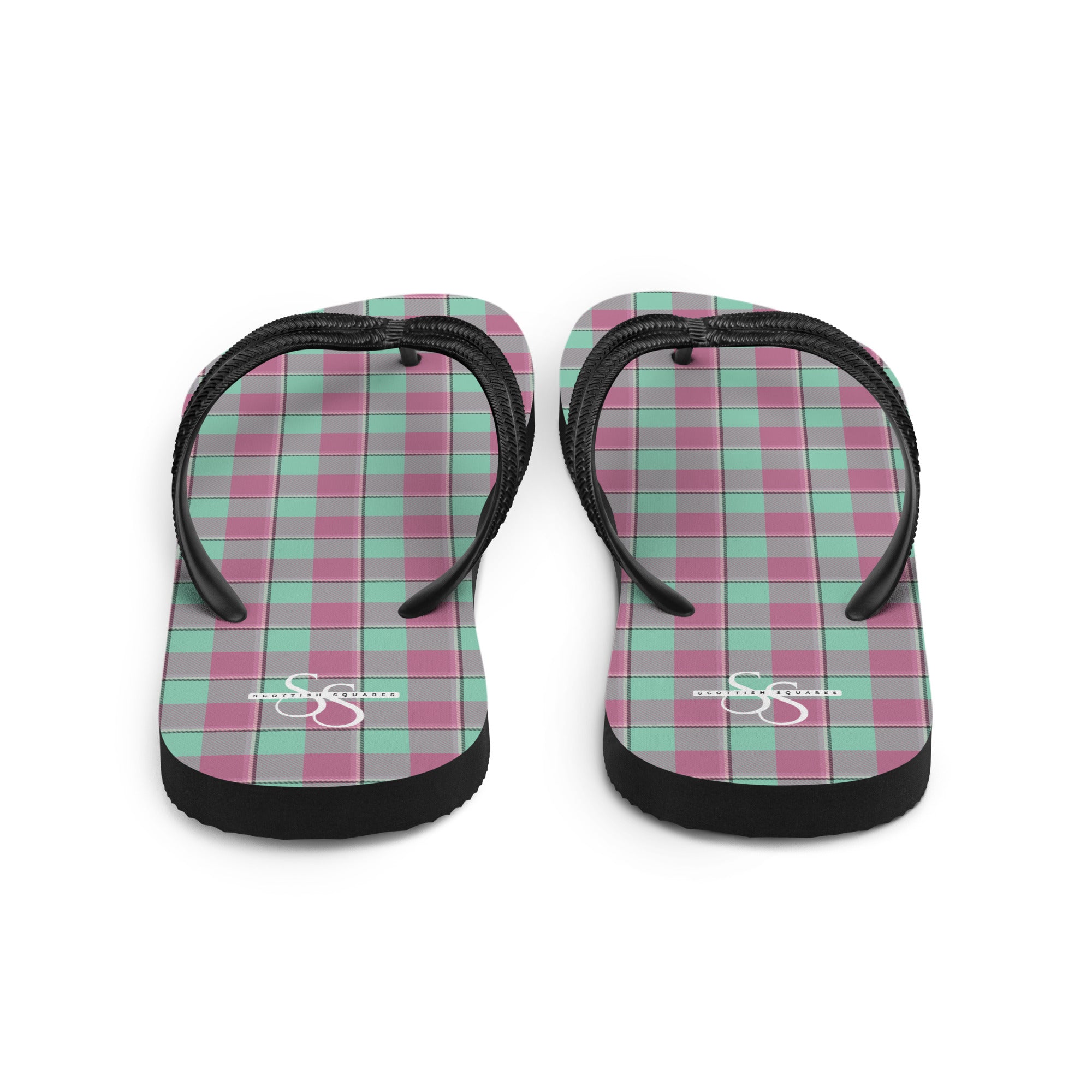 Vista Blue and Turkish Rose Plaid Flip Flops - Scottish Squares