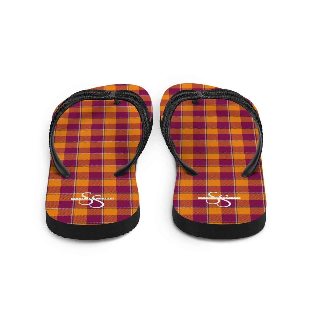 Tahiti Gold and Rose Bud Cherry Plaid Flip Flops - Scottish Squares