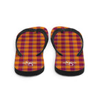Tahiti Gold and Rose Bud Cherry Plaid Flip Flops - Scottish Squares