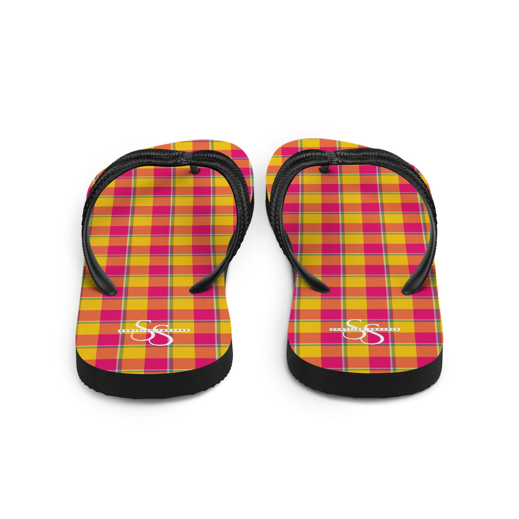 Corn and Razzmatazz Plaid Flip Flops - Scottish Squares