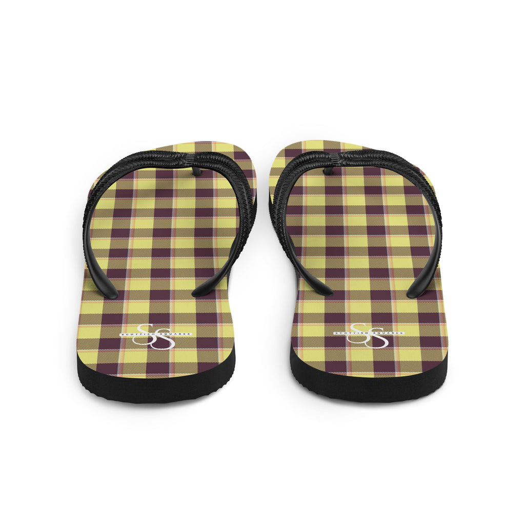 Flax and Livid Brown Plaid Flip Flops - Scottish Squares