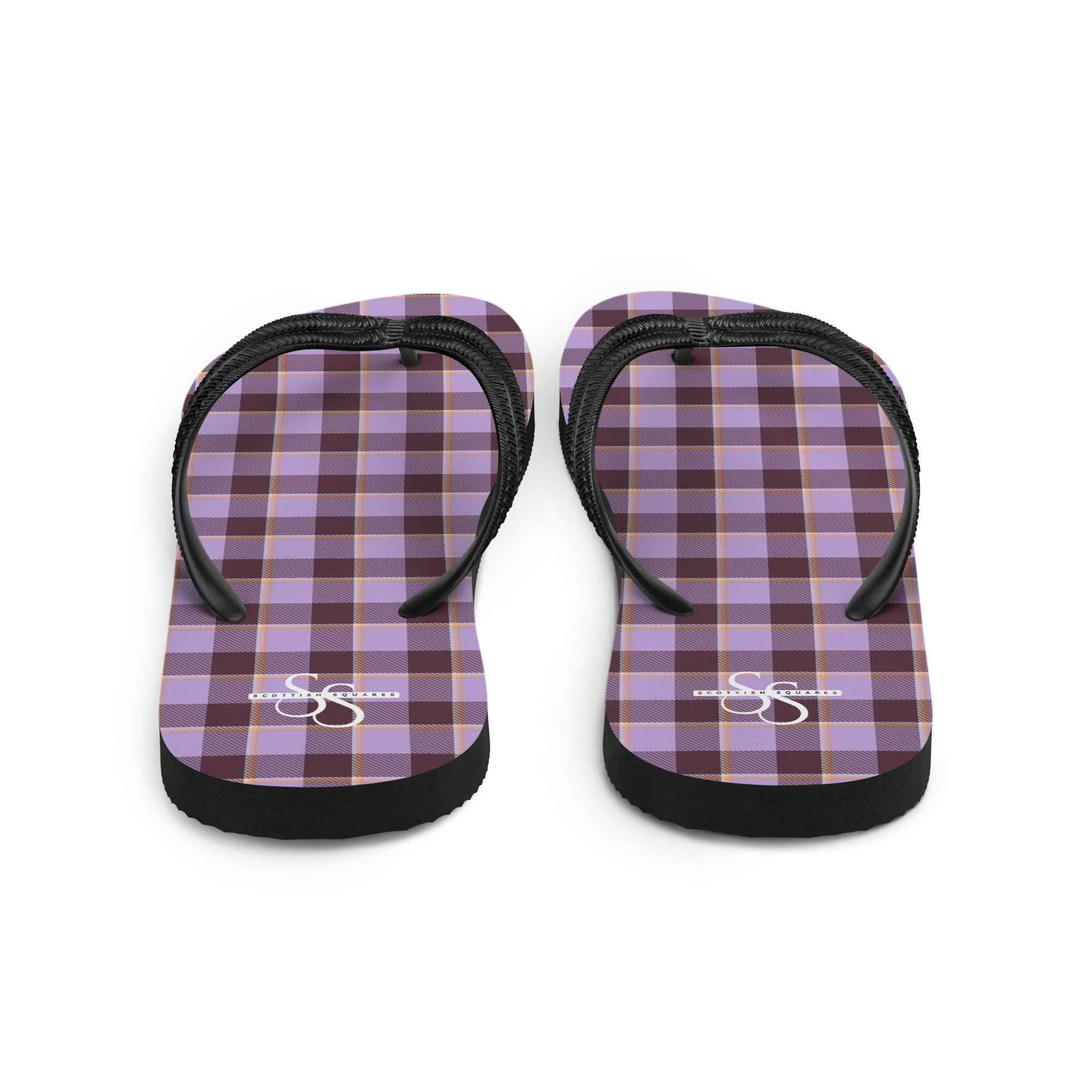 Light Wisteria and Livid Brown Plaid Flip Flops - Scottish Squares