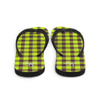 Electric Lime and Livid Brown Plaid Flip Flops - Scottish Squares