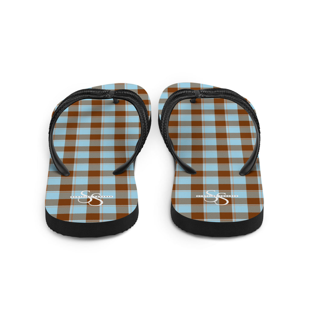 Blizzard Blue and Livid Brown Plaid Flip Flops - Scottish Squares