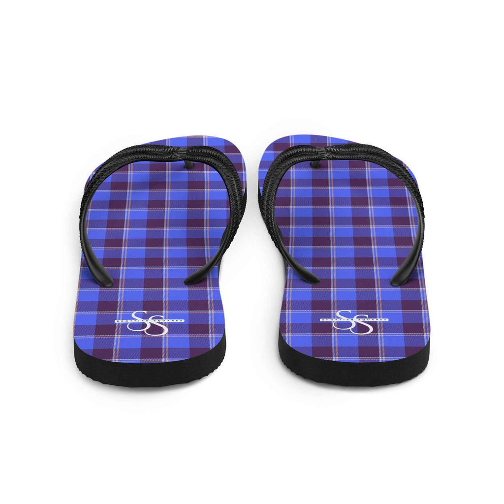 Cornflower Blue and Livid Brown Plaid Flip Flops - Scottish Squares