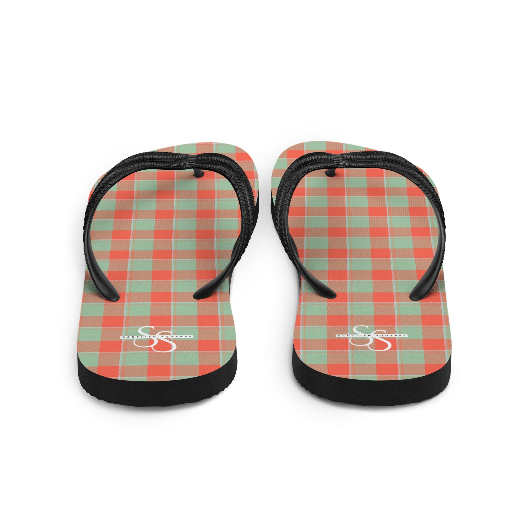 Spring Rain and Persimmon Plaid Flip Flops - Scottish Squares