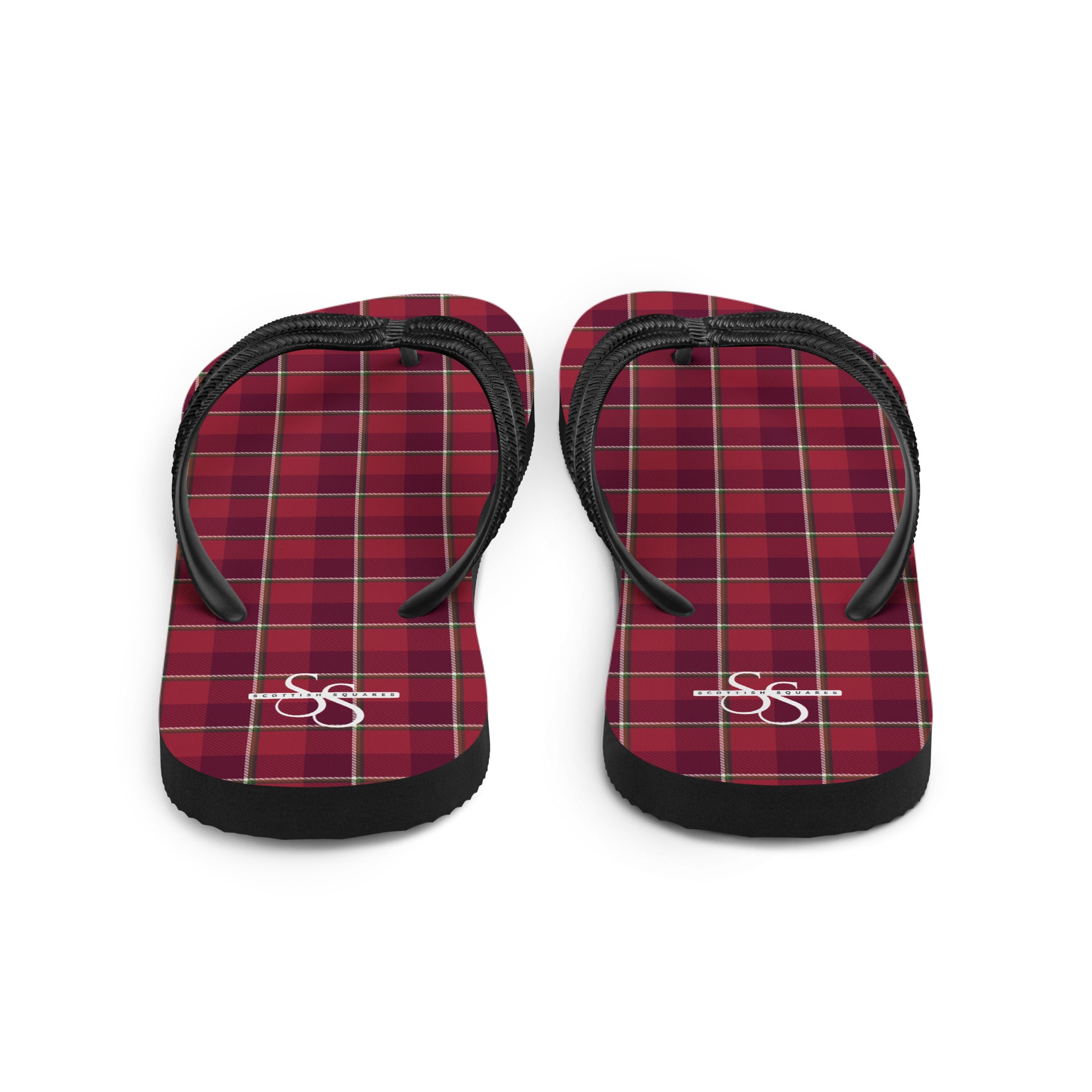 Old Brick and Cab Sav Plaid Flip Flops - Scottish Squares