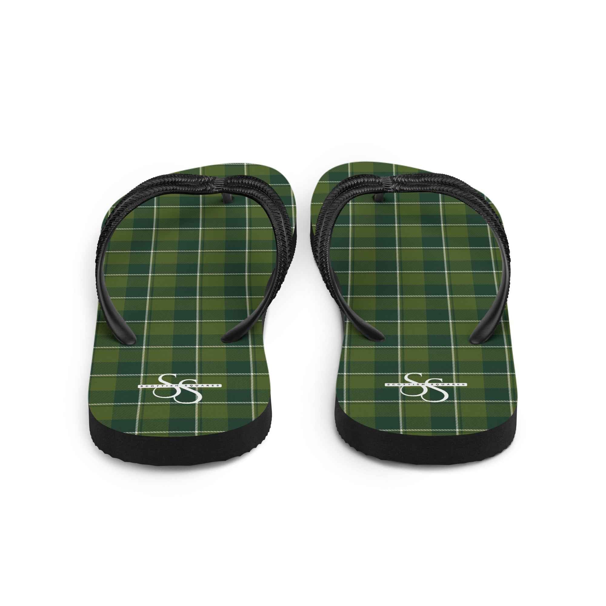 Woodland and Evergreen Plaid Flip Flops - Scottish Squares
