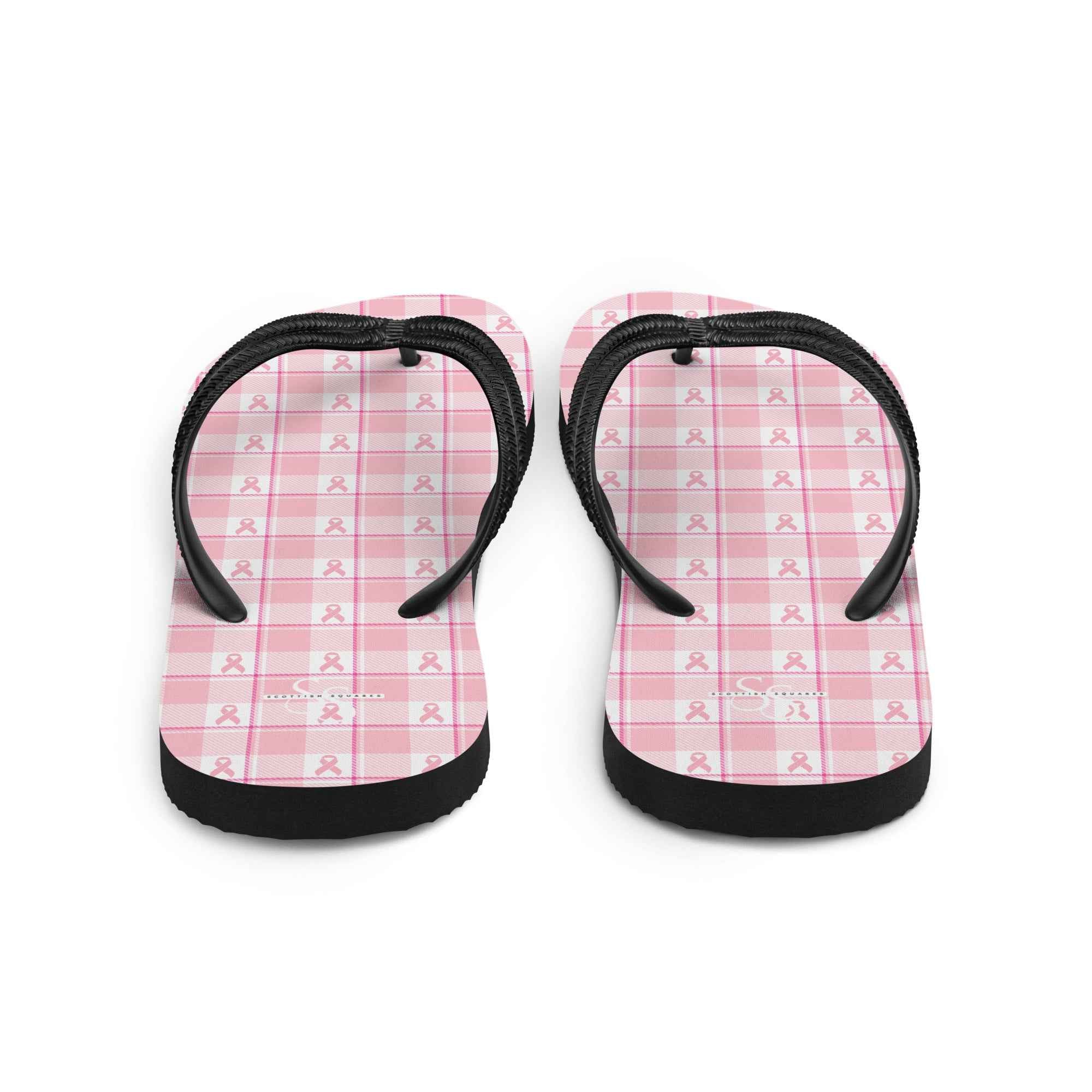 Flip Flops Breast Cancer Awareness Plaid - Scottish Squares
