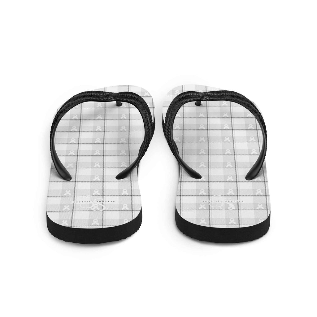 Flip Flops Lung Cancer Awareness Plaid, White Ribbon, Supportive Gift - Scottish Squares