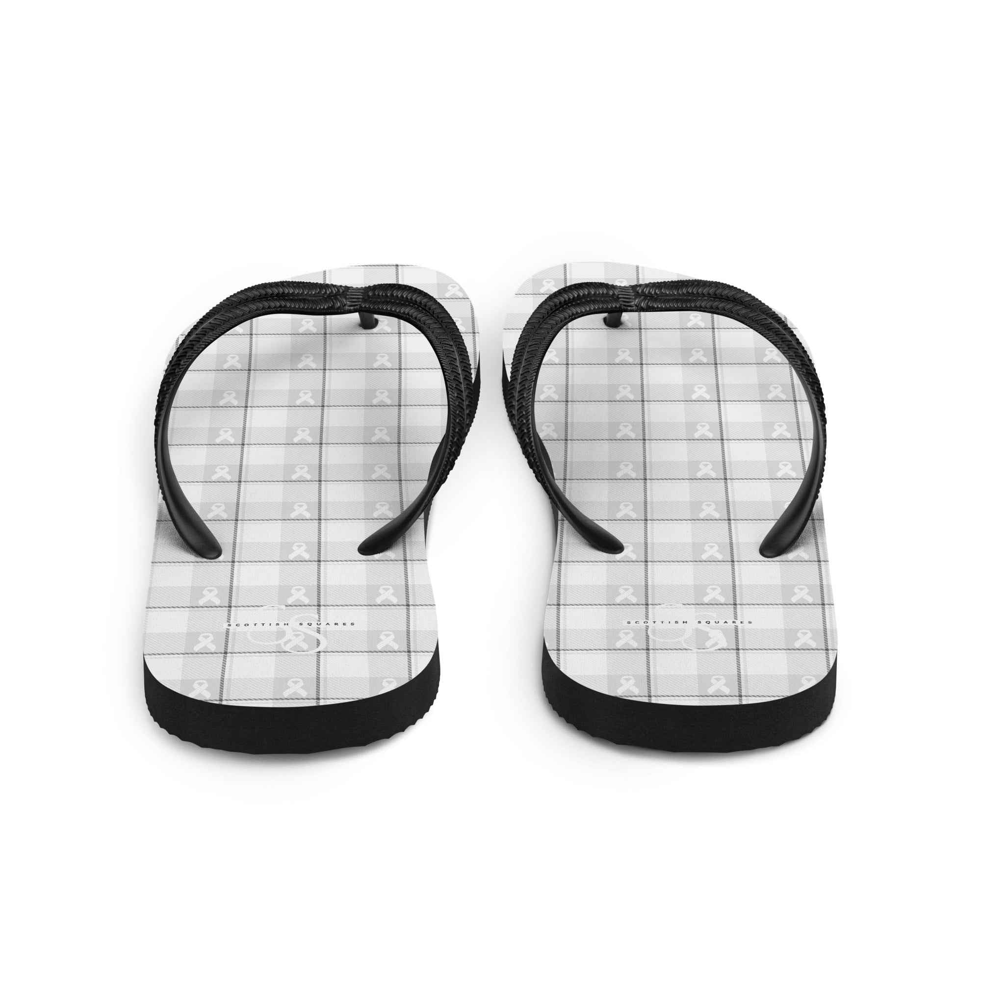 Flip Flops Lung Cancer Awareness Plaid, White Ribbon, Supportive Gift - Scottish Squares