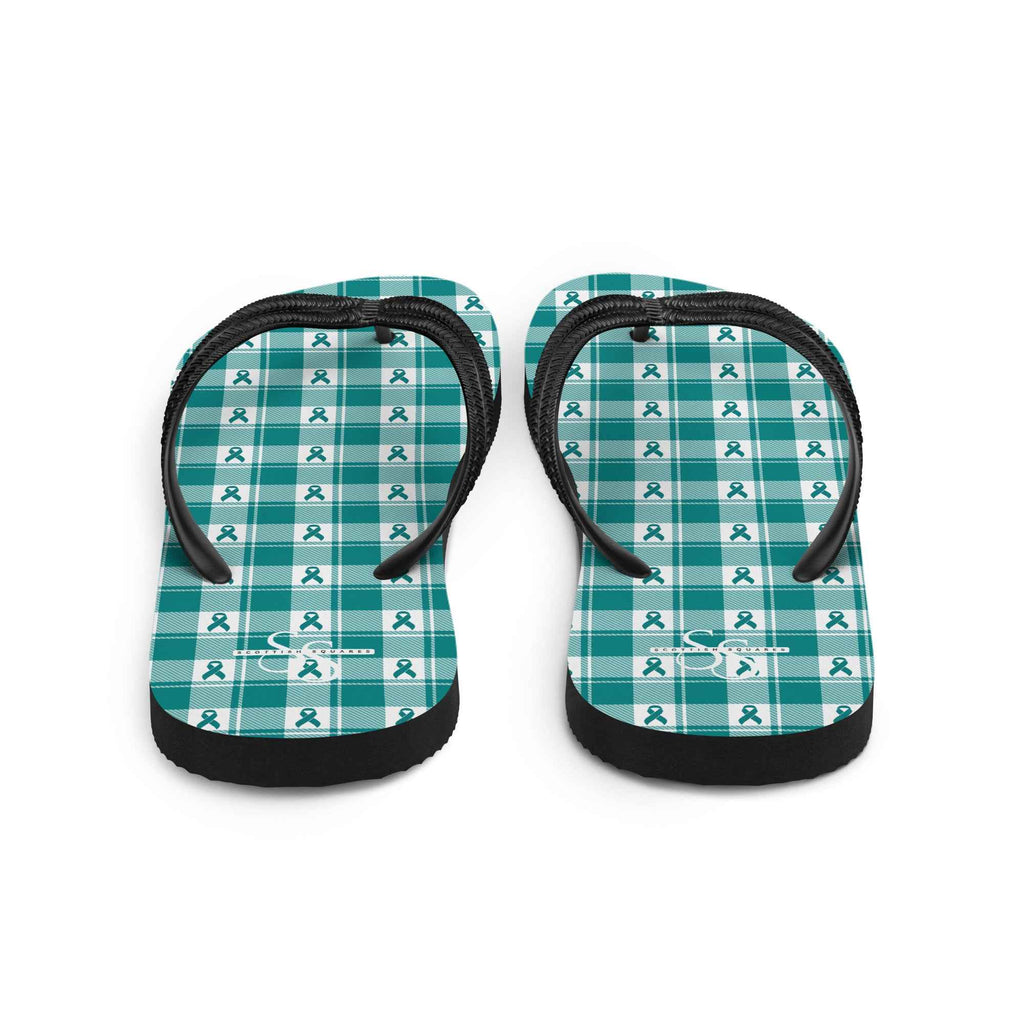 Flip Flops Cervical Cancer Awareness Plaid, Teal Ribbon, Supportive Gift - Scottish Squares