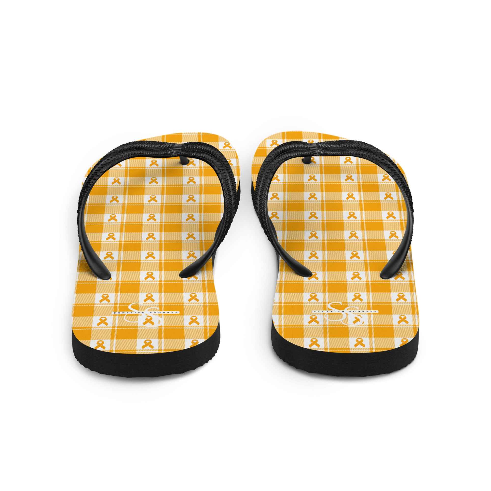 Flip Flops Kidney Cancer Awareness Plaid, Orange Ribbon, Supportive Gift - Scottish Squares