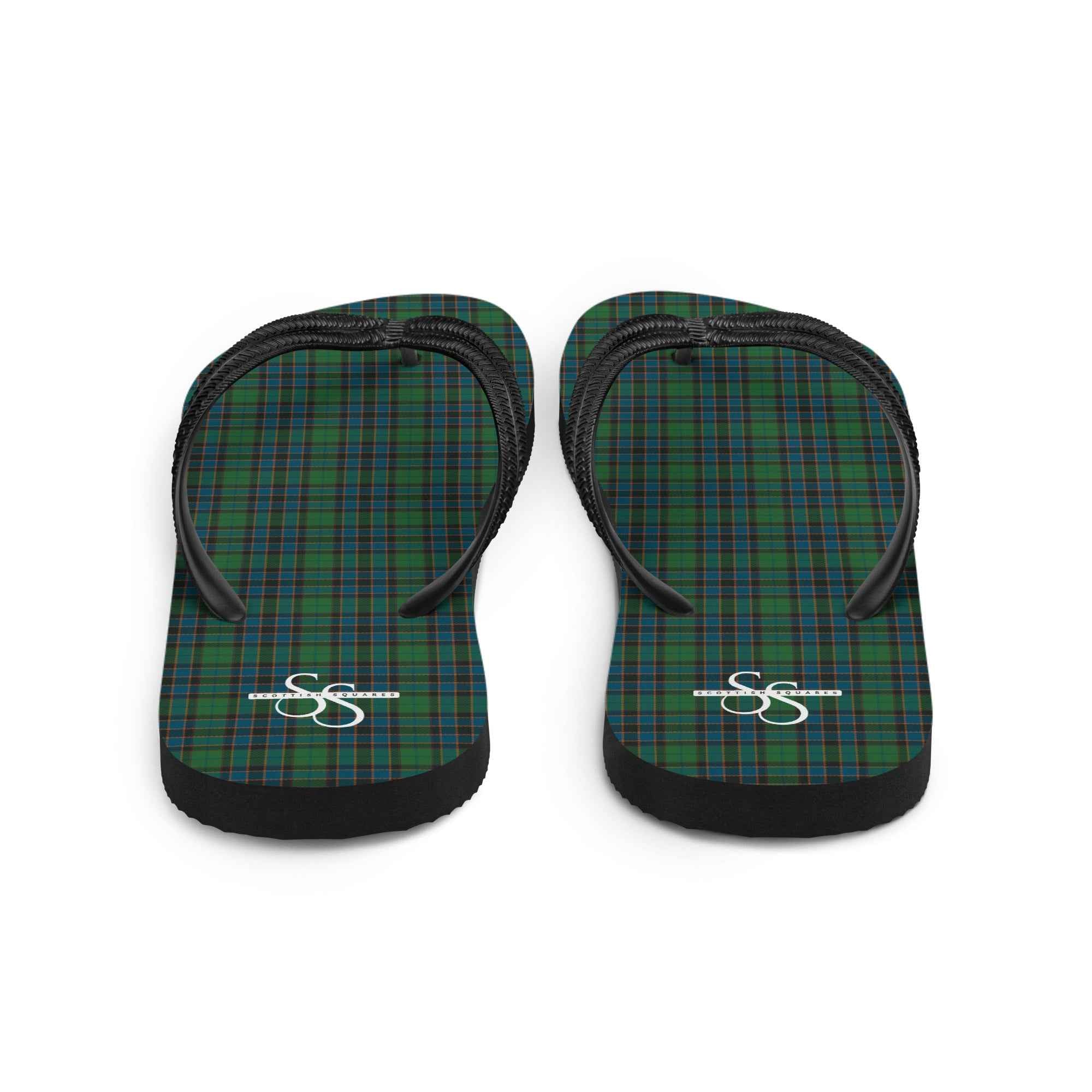 Flip Flops Green Blue Orange Plaid Tartan