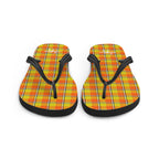 Blaze Orange and Bird Flower Plaid Flip Flops - Scottish Squares