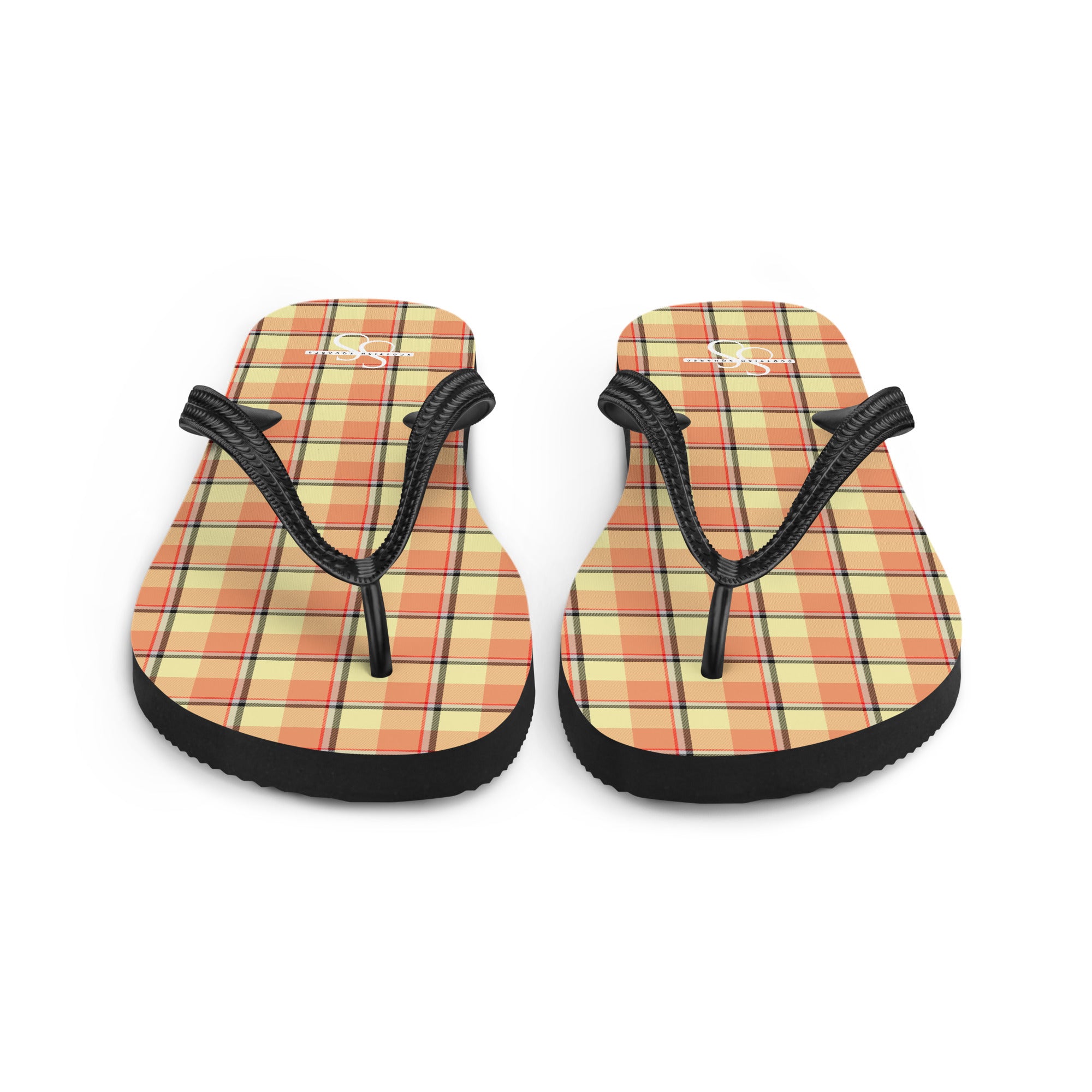 Claystone and Morning Mist Plaid Flip Flops - Scottish Squares