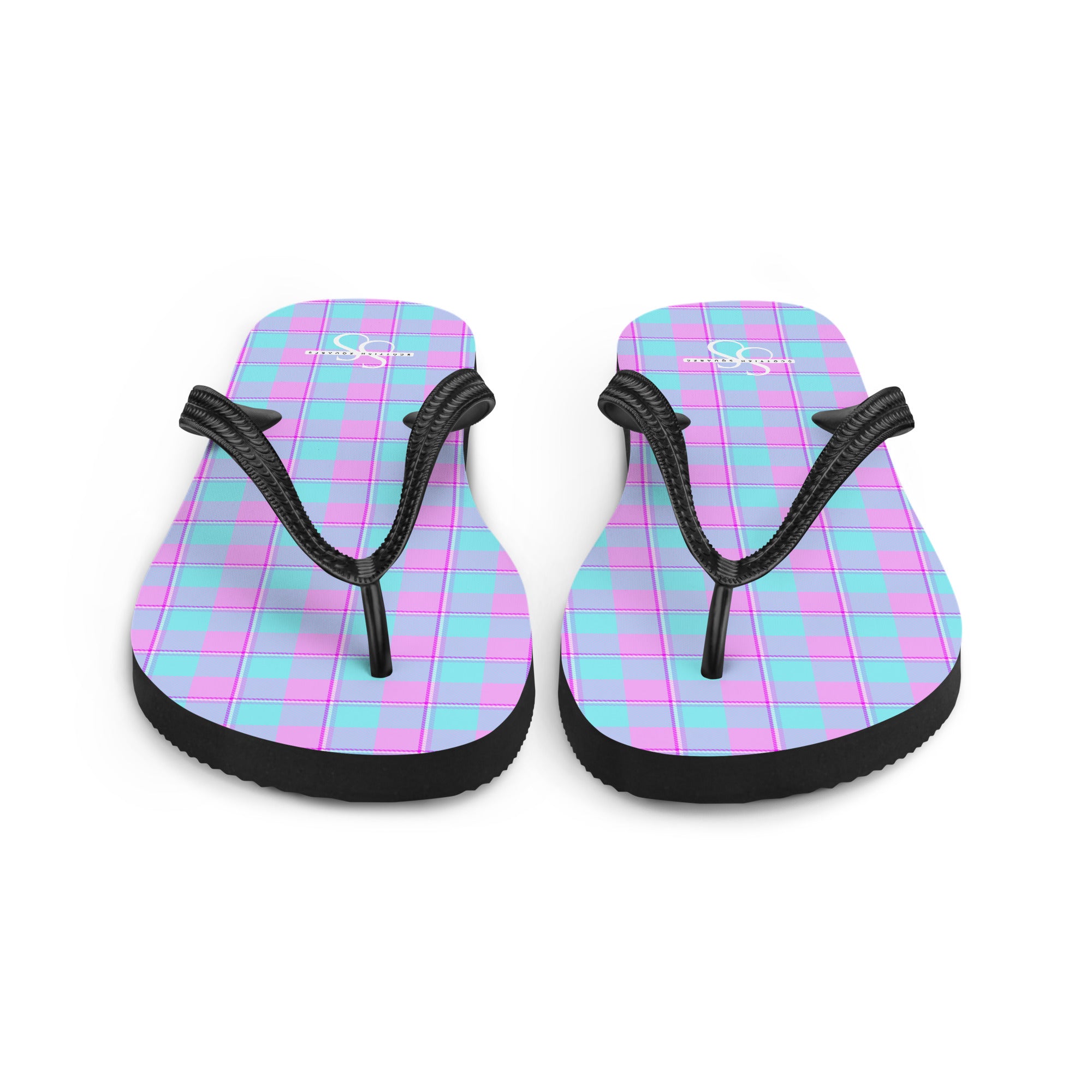 Mauve and Coastal Mist Plaid Flip Flops - Scottish Squares