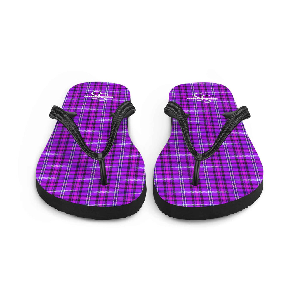 Electric Violet and Fuchsia Plaid Flip Flops - Scottish Squares