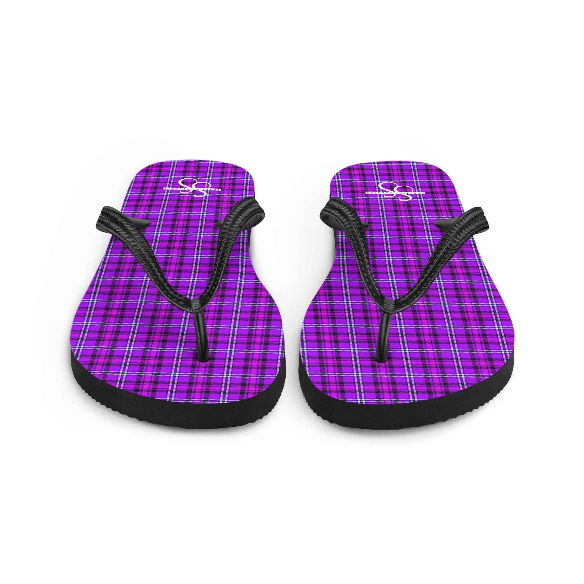 Electric Violet and Fuchsia Plaid Flip Flops - Scottish Squares