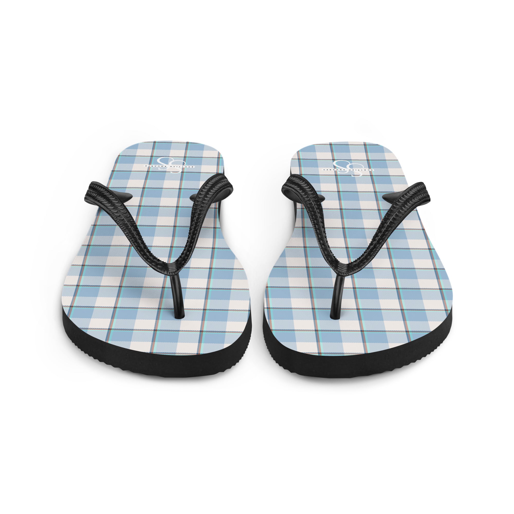 Pink Cloud and Blue Lagoon Plaid Flip Flops - Scottish Squares