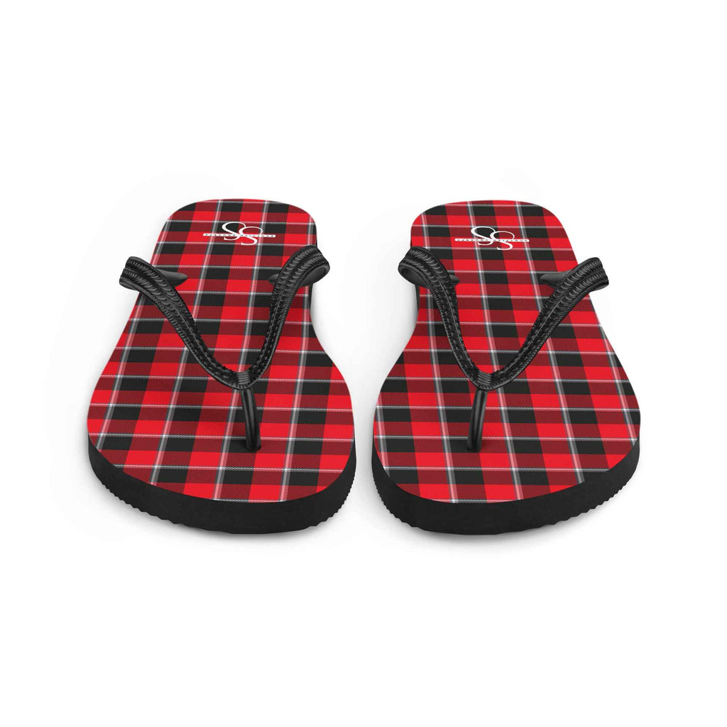 Red Ribbon and Heavy Metal Plaid Flip Flops - Scottish Squares