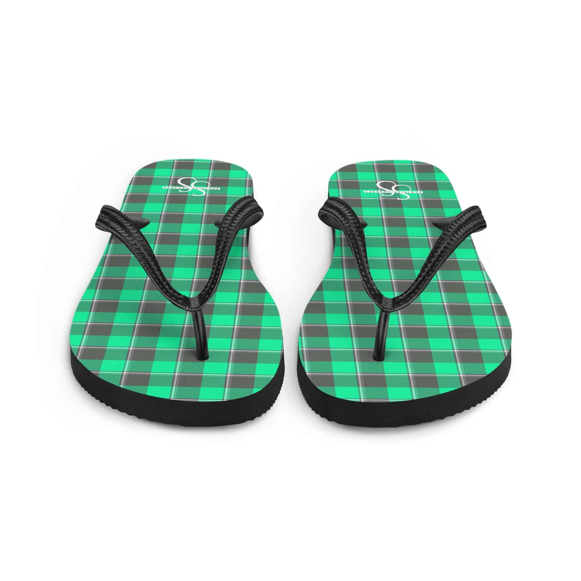 Spring Green and Finlandia Plaid Flip Flops - Scottish Squares