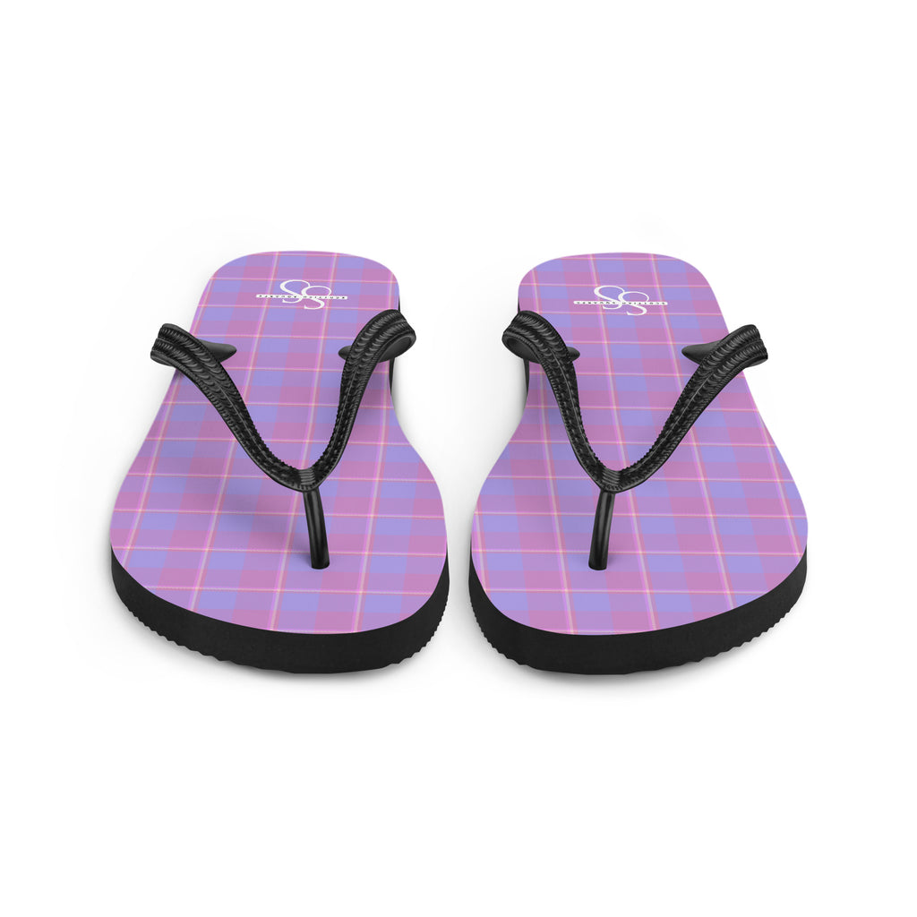 Viola and Dull Lavender Plaid Flip Flops - Scottish Squares