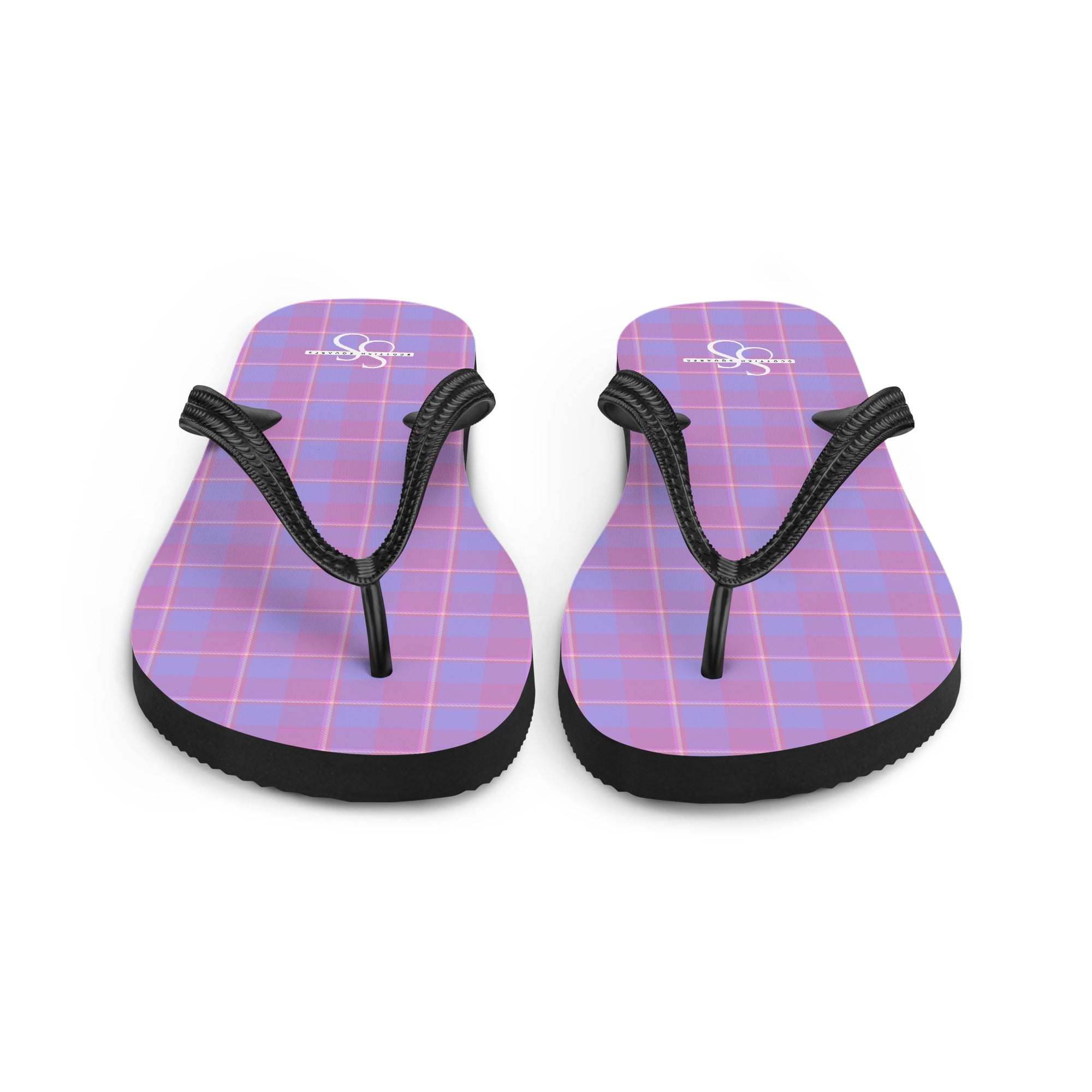 Viola and Dull Lavender Plaid Flip Flops - Scottish Squares