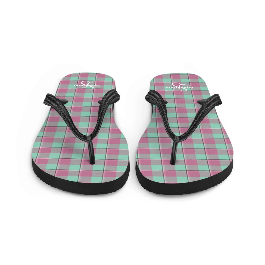 Vista Blue and Turkish Rose Plaid Flip Flops - Scottish Squares