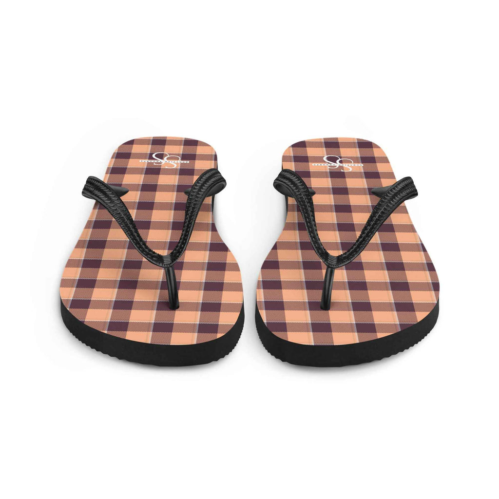 Hit Pink and Livid Brown Plaid Flip Flops - Scottish Squares
