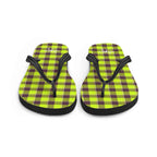 Electric Lime and Livid Brown Plaid Flip Flops - Scottish Squares