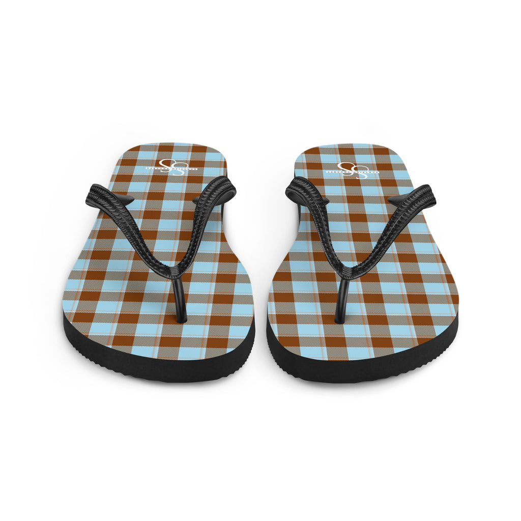 Blizzard Blue and Livid Brown Plaid Flip Flops - Scottish Squares