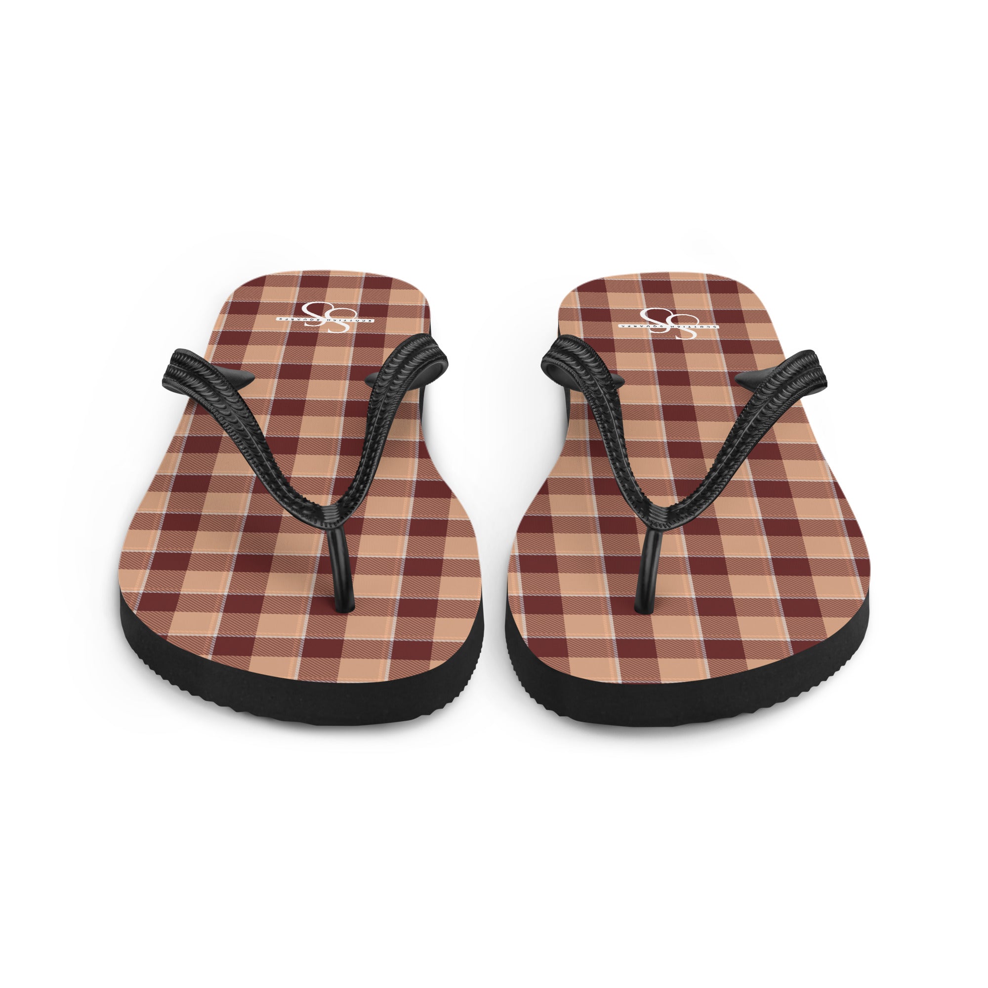 Whiskey and Livid Brown Plaid Flip Flops - Scottish Squares