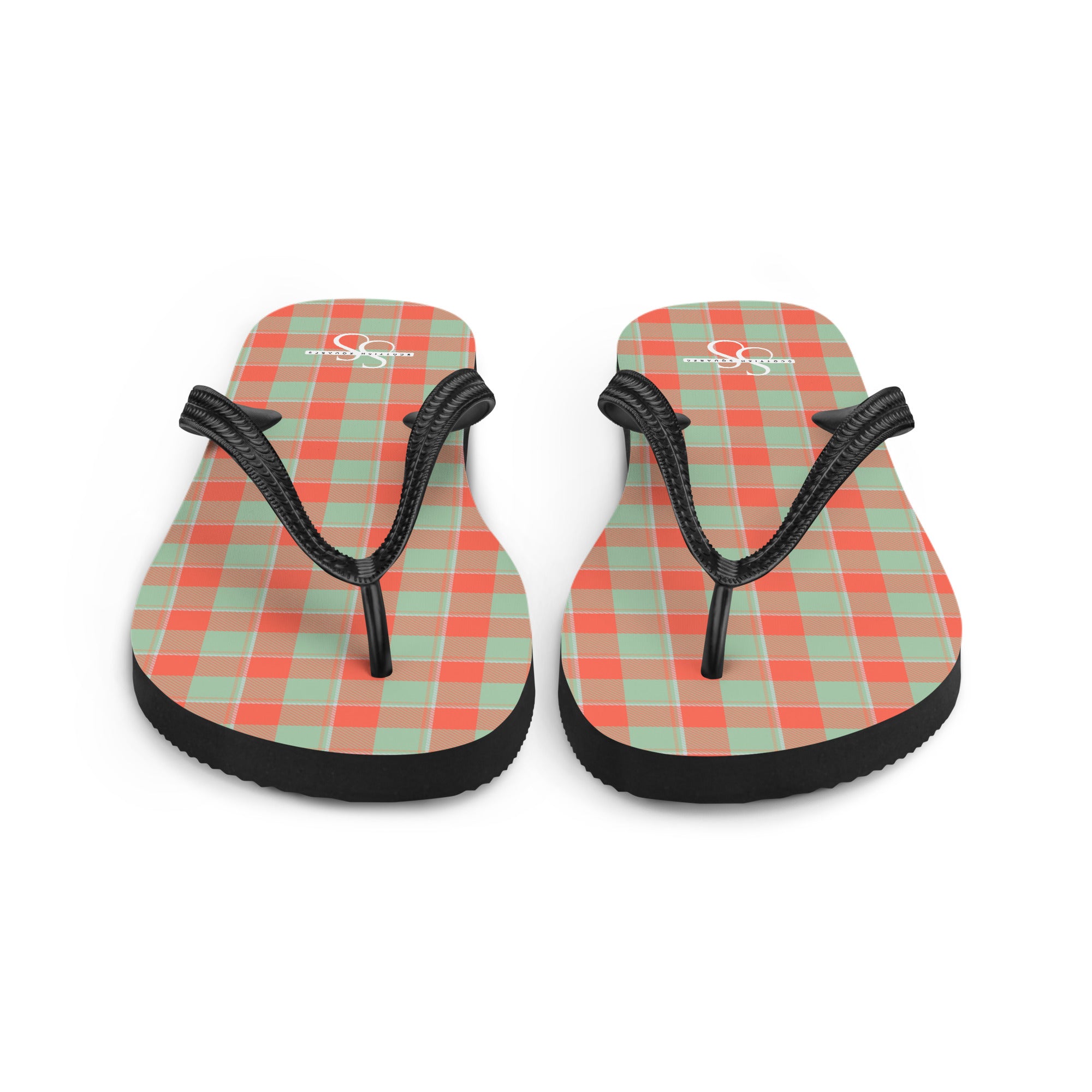 Spring Rain and Persimmon Plaid Flip Flops - Scottish Squares