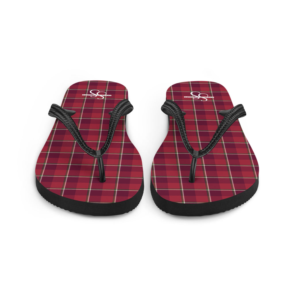 Old Brick and Cab Sav Plaid Flip Flops - Scottish Squares
