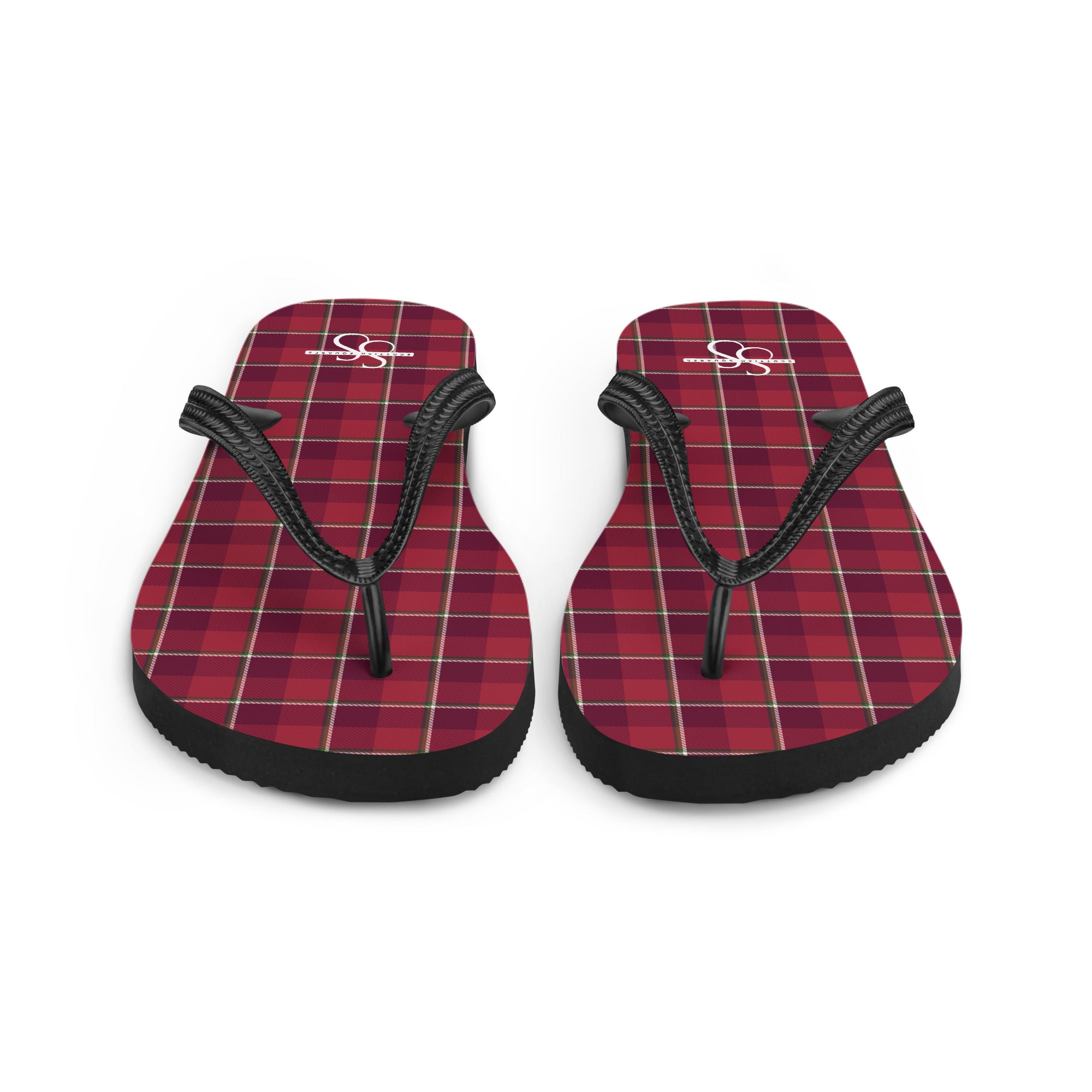 Old Brick and Cab Sav Plaid Flip Flops - Scottish Squares