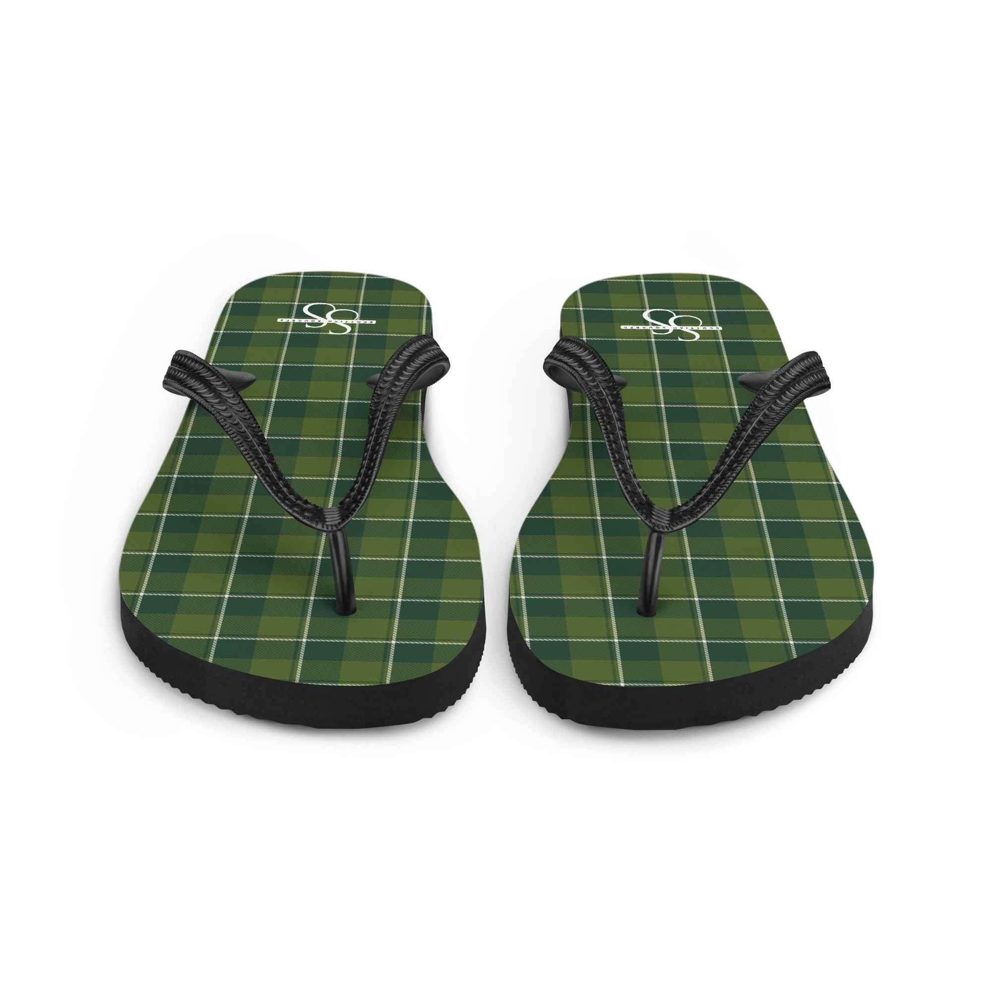 Woodland and Evergreen Plaid Flip Flops - Scottish Squares