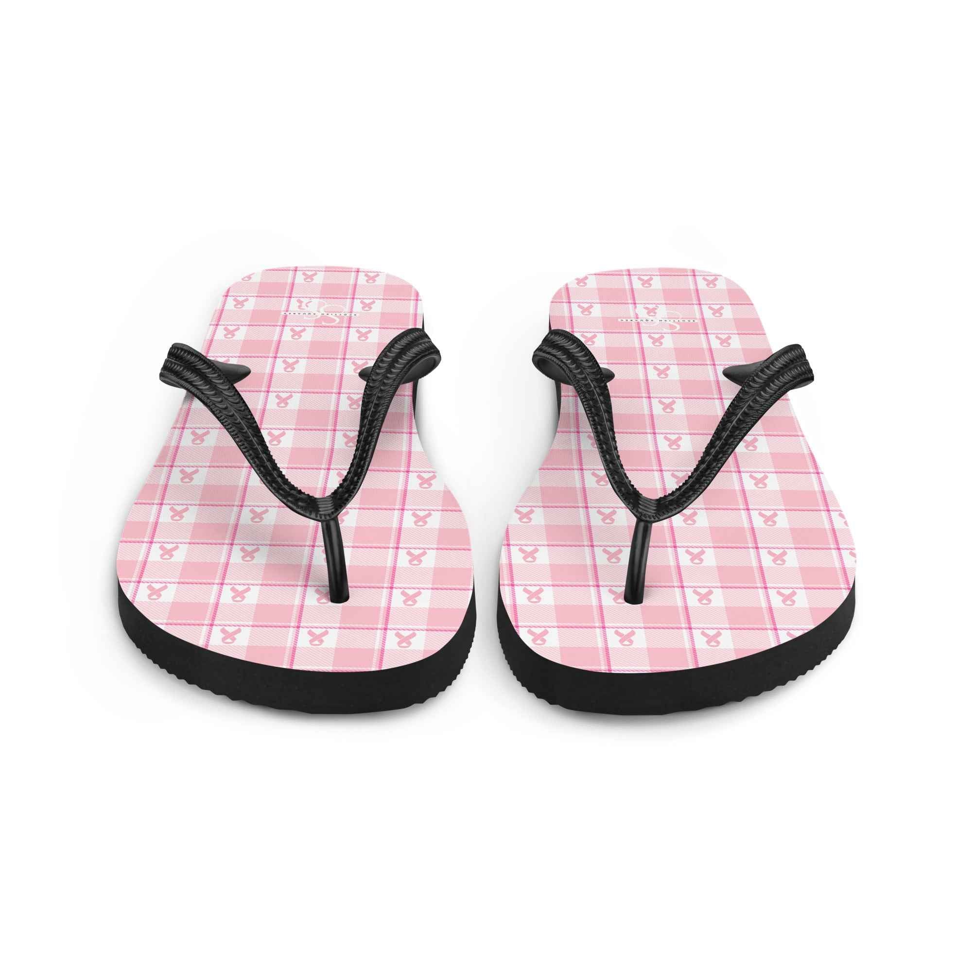 Flip Flops Breast Cancer Awareness Plaid - Scottish Squares