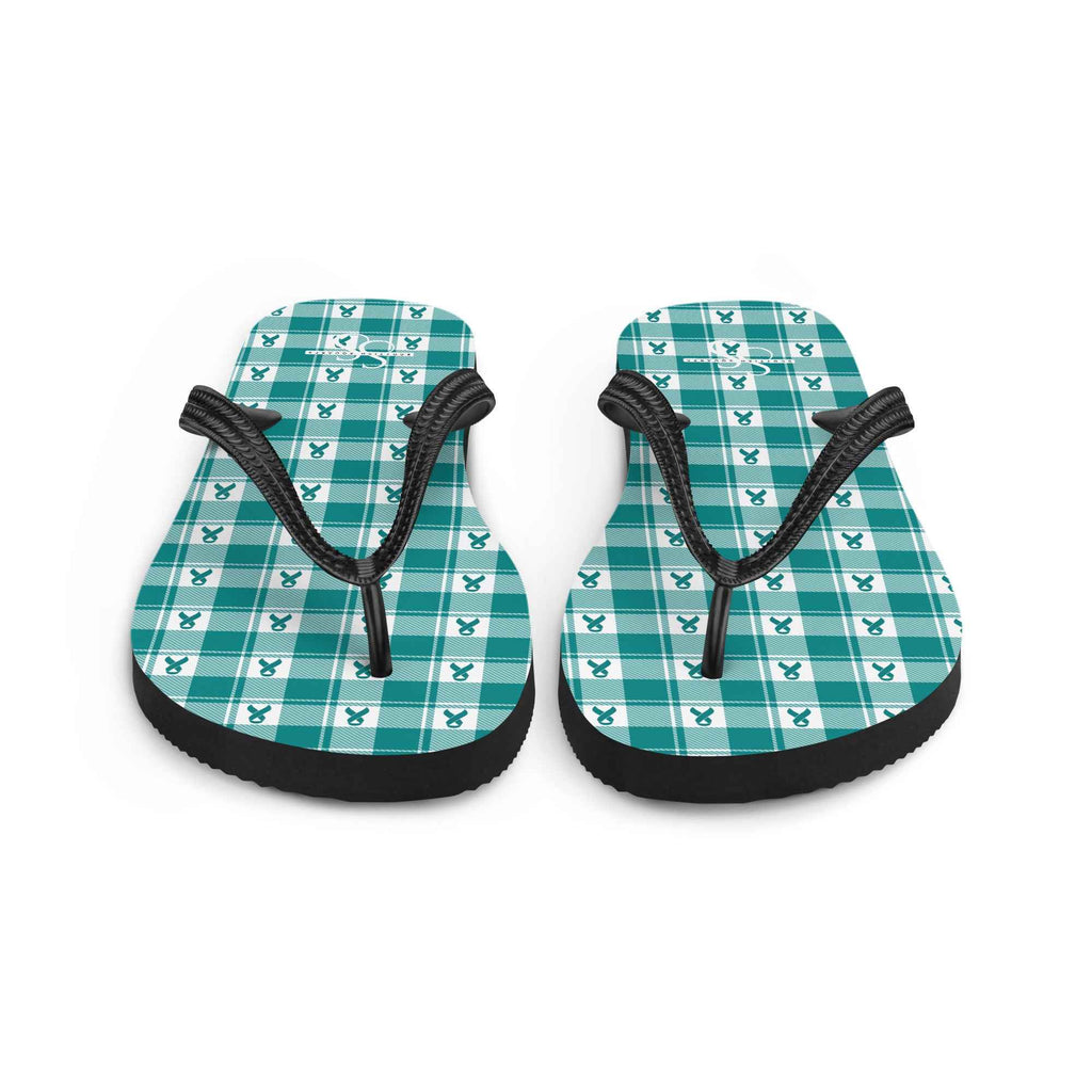 Flip Flops Cervical Cancer Awareness Plaid, Teal Ribbon, Supportive Gift - Scottish Squares