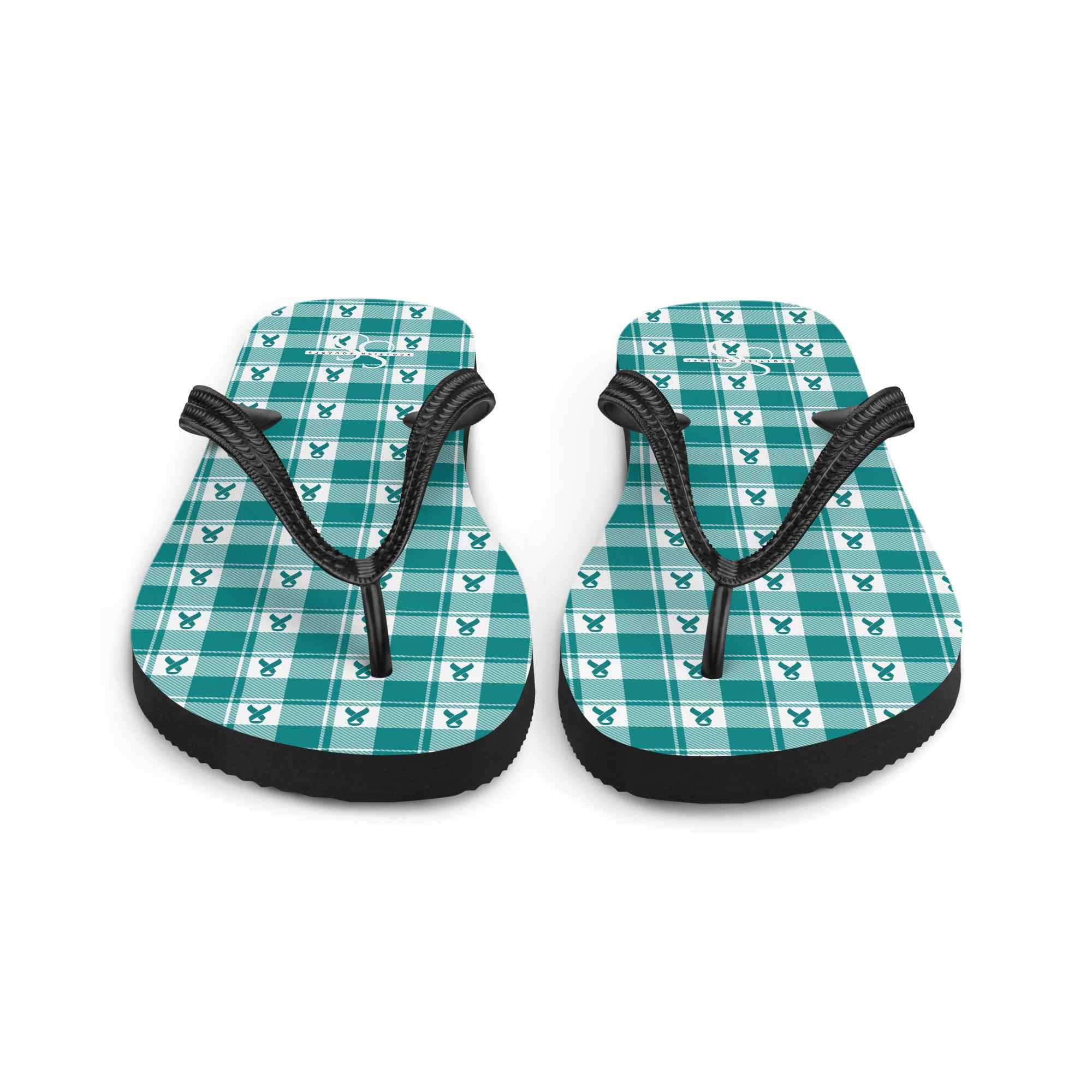Flip Flops Cervical Cancer Awareness Plaid, Teal Ribbon, Supportive Gift - Scottish Squares