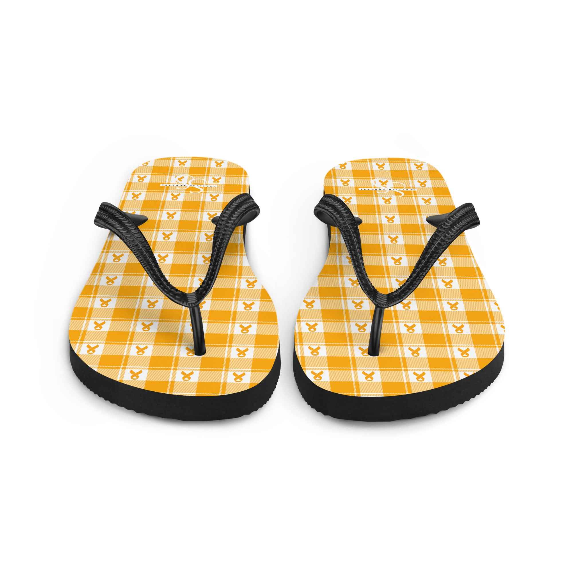 Flip Flops Kidney Cancer Awareness Plaid, Orange Ribbon, Supportive Gift - Scottish Squares