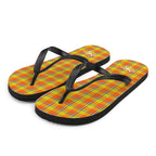 Blaze Orange and Bird Flower Plaid Flip Flops - Scottish Squares
