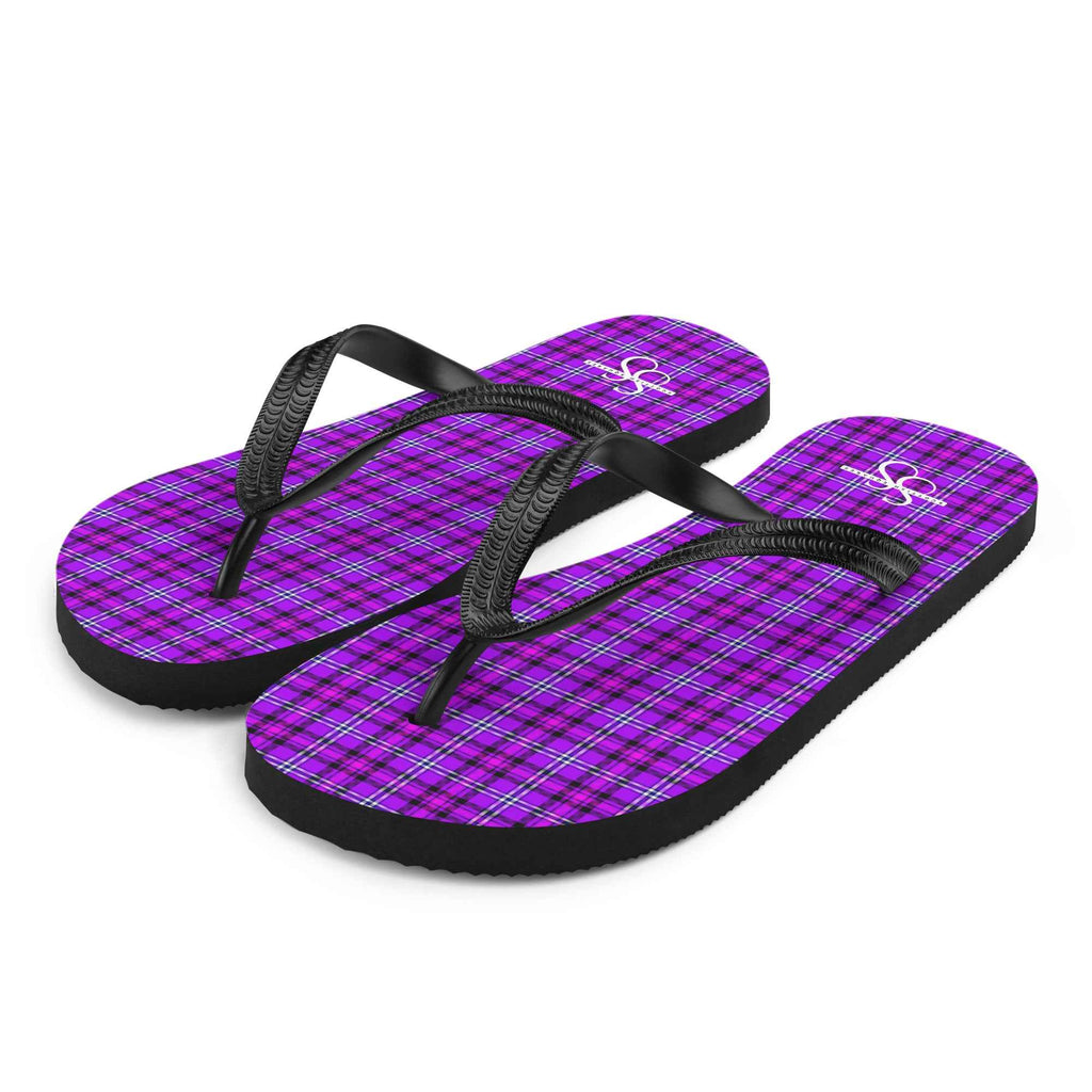 Electric Violet and Fuchsia Plaid Flip Flops - Scottish Squares